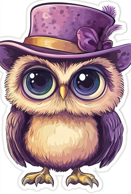 Photo a poster of an owl with a purple hat and purple bow tie