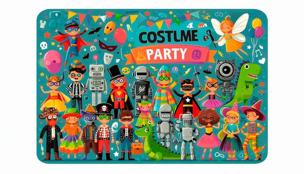 Photo a poster of a party party with a group of characters