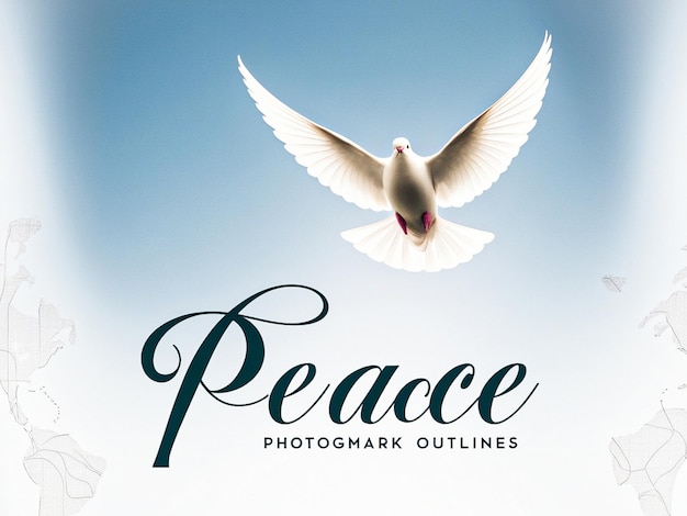 a poster for peace birds and a white dove with a blue sky background