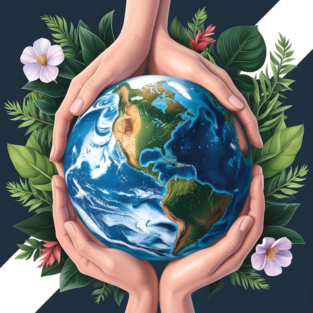 a poster of people holding a globe with the words earth on it