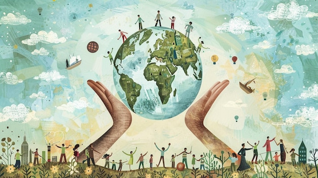 a poster of people holding the world and the words quot people around it quot