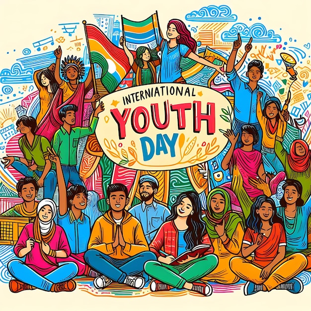 a poster of people with a sign that says international youth day