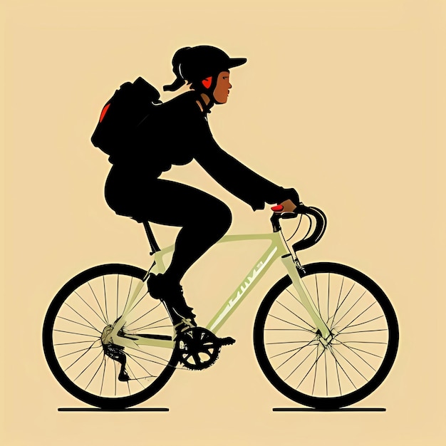 Photo a poster of a person riding a bike with a backpack on it