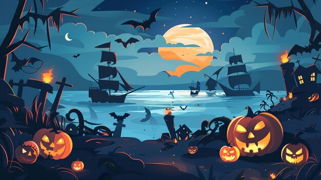 Photo a poster for a pirate festival with pumpkins and bats