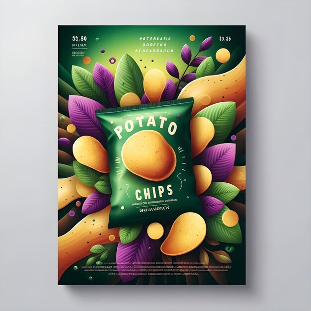 Photo a poster for potato chips with a purple background with a picture of a potato chip on it