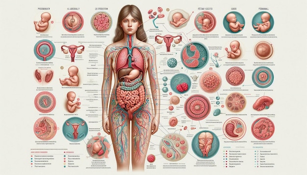 Photo a poster of a pregnant woman with a diagram of the organs labeled with the organs labeled