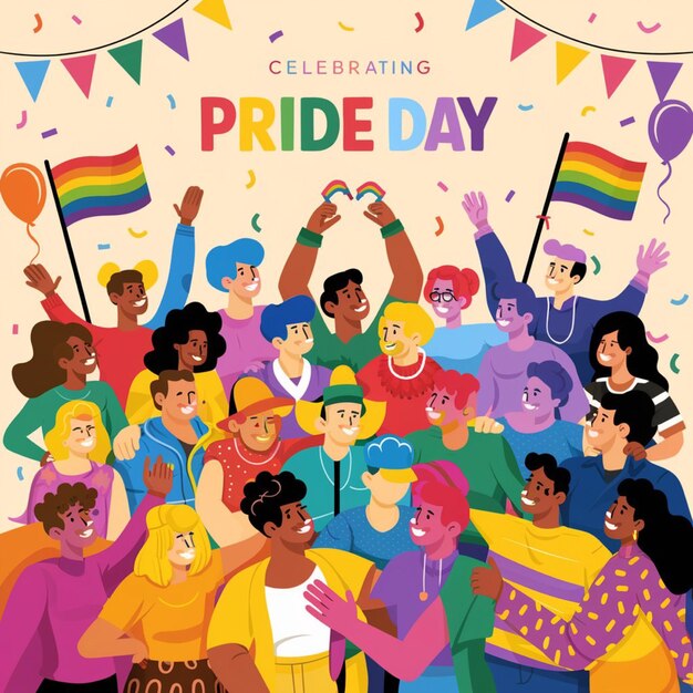 A poster for a pride day with a banner that sayspride day