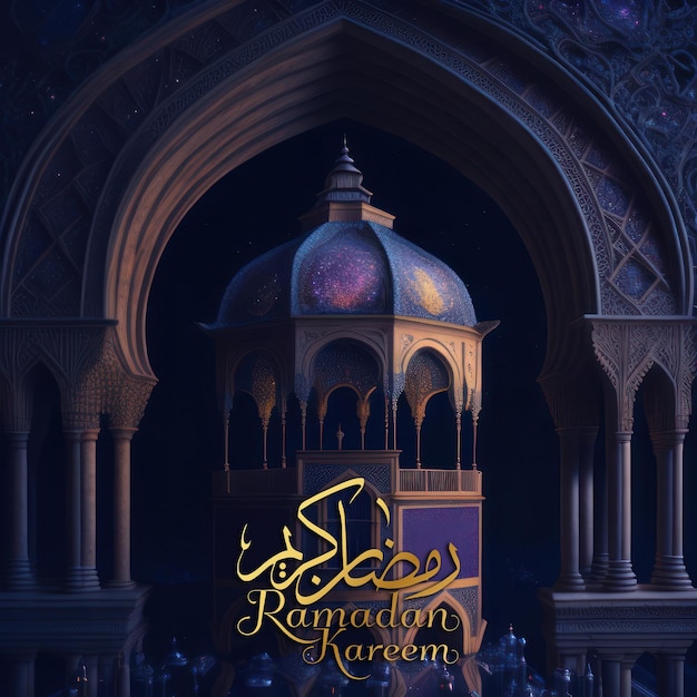 A poster for ramadan kareem with a dome and the words ramadan kareem on it.