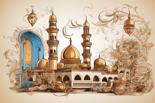 The Poster of Ramadan Kareem with Vector Illustration