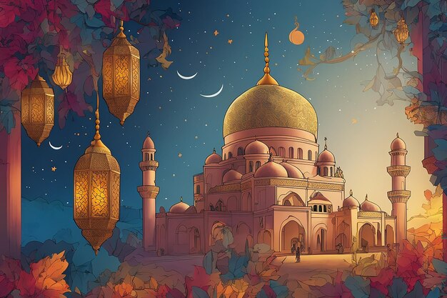 The Poster of Ramadan Kareem with Vector Illustration