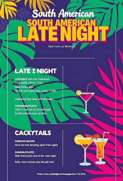 Photo a poster for a restaurant called late night cocktails