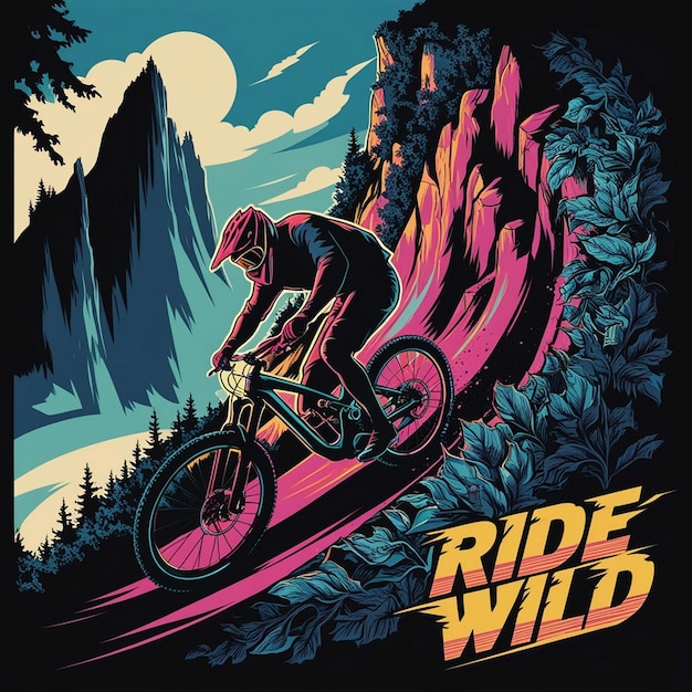 a poster for a ride with a man on a bike and a mountain in the background