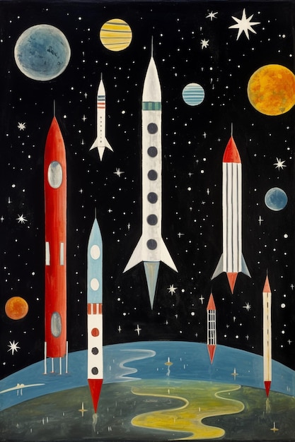 a poster of a rocket and other rockets.