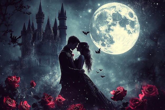 a poster for a romantic couple with a castle in the background