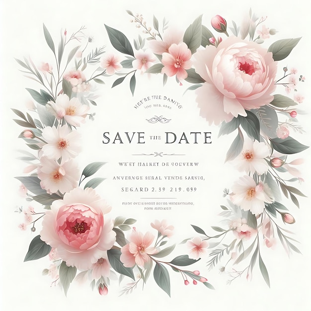 Photo a poster for save the date with pink roses