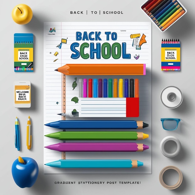 Photo a poster of a school supplies with a pencil and a pencil on it