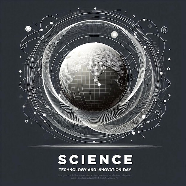 a poster for science and technology with a globe on it