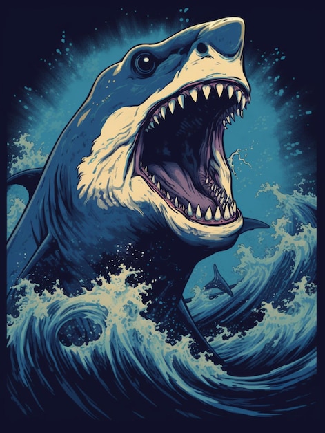 a poster for shark with a shark on the top of it