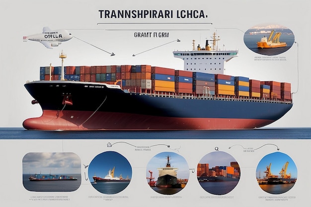 a poster showing a large cargo ship and a large ship