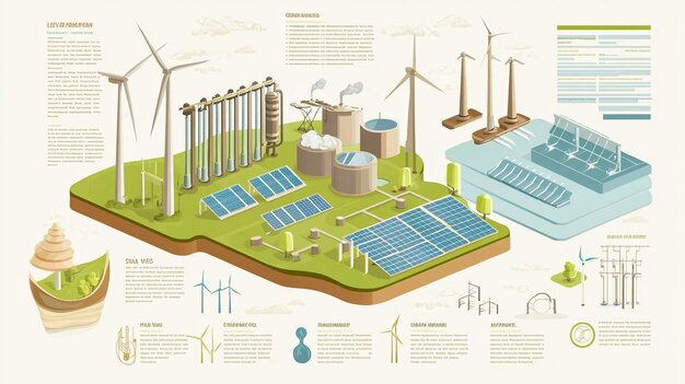 a poster showing a solar energy system and a wind farm