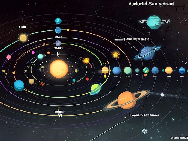 Photo a poster showing a star system with the planets and the star system