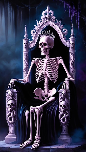 a poster for a skeleton with a crown and a crown