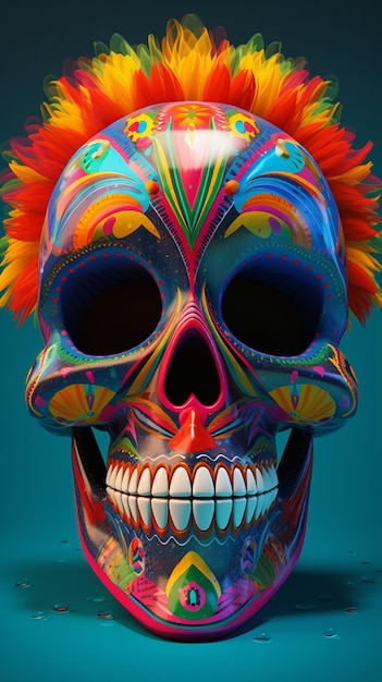 A poster of a skull with flowers and the words day of the dead on it