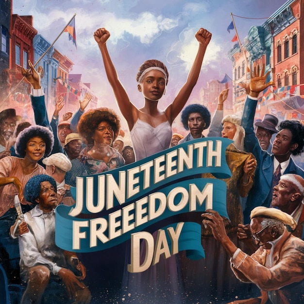 a poster for a social freedom day with a blue ribbon in the middle