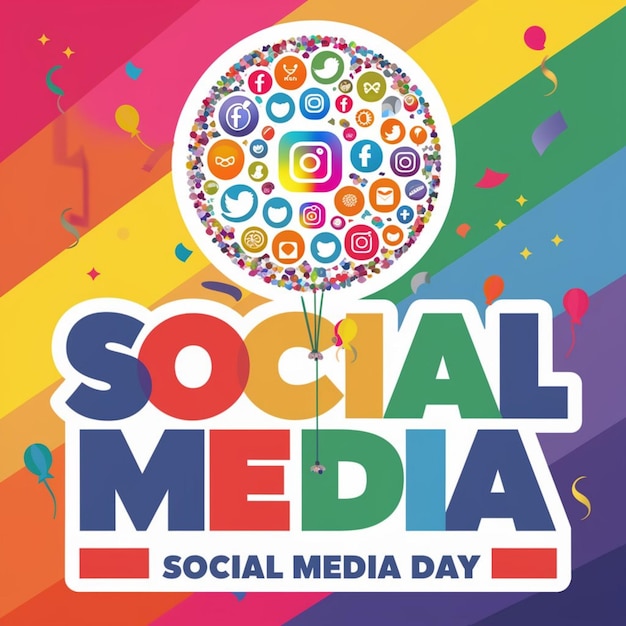 a poster for social media day with a colorful background