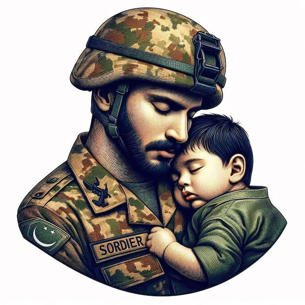 a poster of a soldier with a child and a child