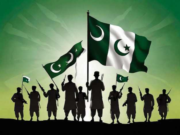 a poster of soldiers with a green background with a white and green flag with the words quot e s quo