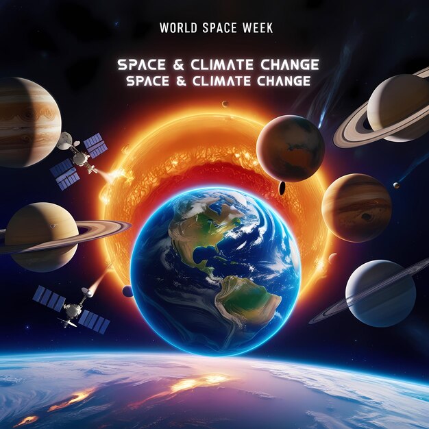 Photo a poster for space and earth shows a world and global climate change