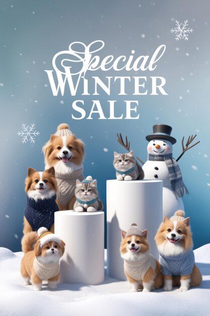 Photo a poster for special christmas sale with a dog and snowman