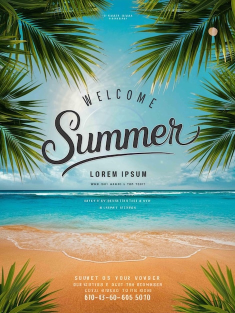 a poster for summer beach with palm trees on the beach