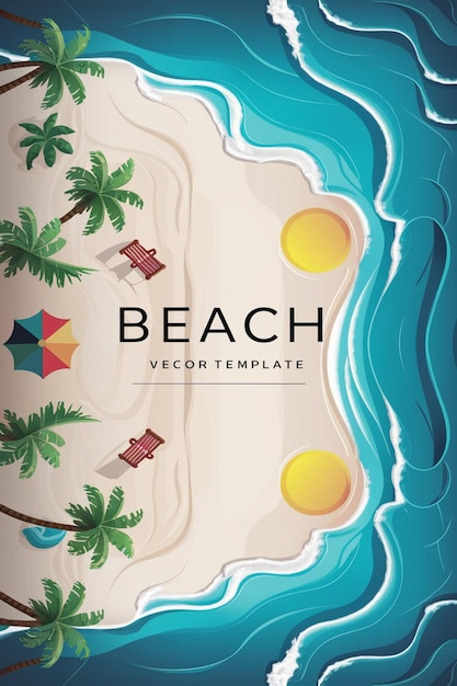 A poster for summer beach with palm trees tree branch over sea and sky background