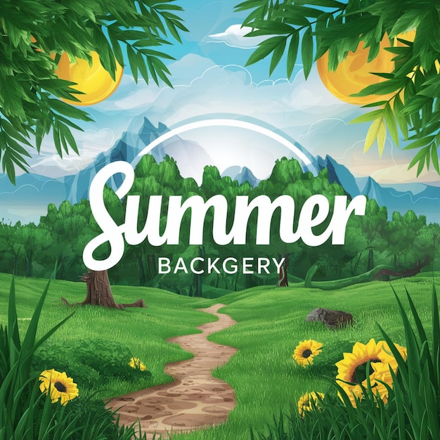 a poster for summer campers with a sunflower field and mountains in the background