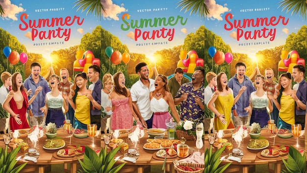 a poster for summer dance shows a group of people in front of a palm tree