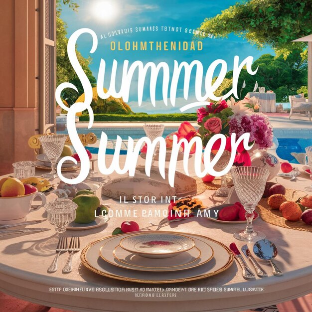 a poster for summer dinner with a picture of a table with a place for summer