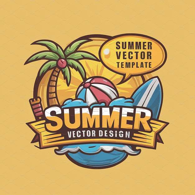 a poster for summer logo design with palm trees and a beach ball design