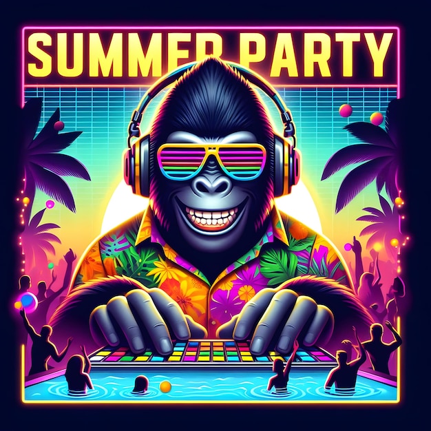 a poster for summer party with a gorilla on the back