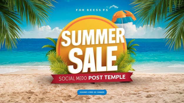 a poster for summer sale with palm trees on the cover