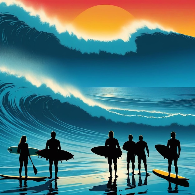 a poster of surfers