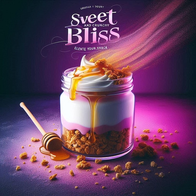 a poster for sweet dreams with a glass jar of yogurt