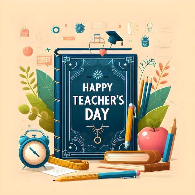 a poster of teacher days day is displayed on a yellow background