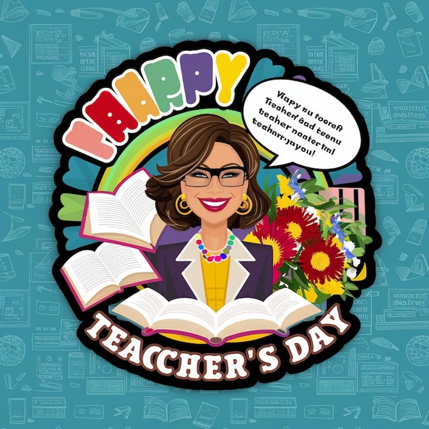 a poster for teacher days day is shown with a cartoon on it