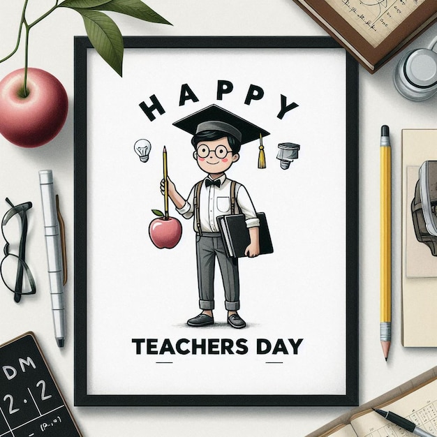 Photo a poster of teacher days day is written on a white background