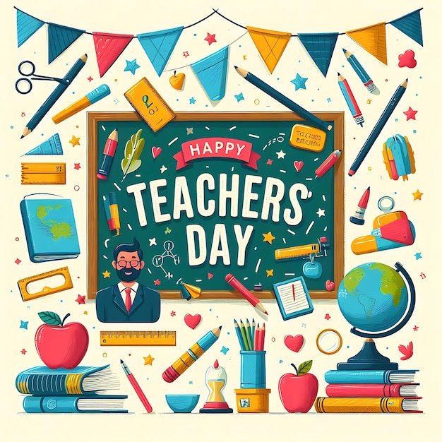 a poster of teachers day with a banner that says teachers day