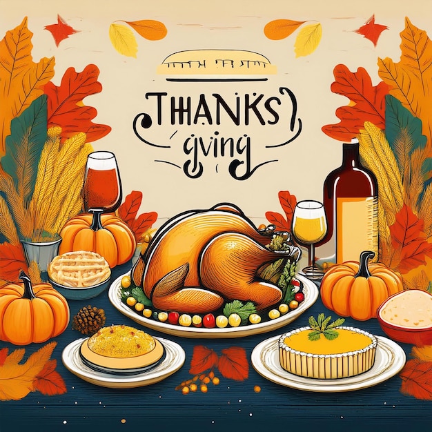 Photo a poster for a thanksgiving dinner with a turkey on the top