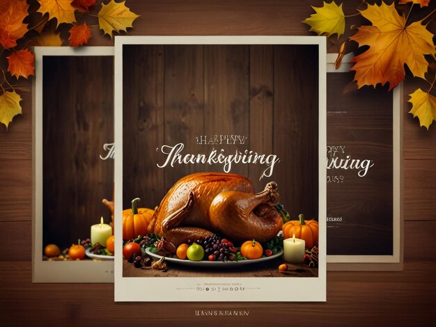 a poster for thanksgiving with a turkey on the table