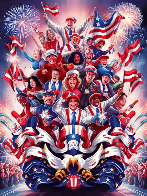 a poster that has the american flag on it